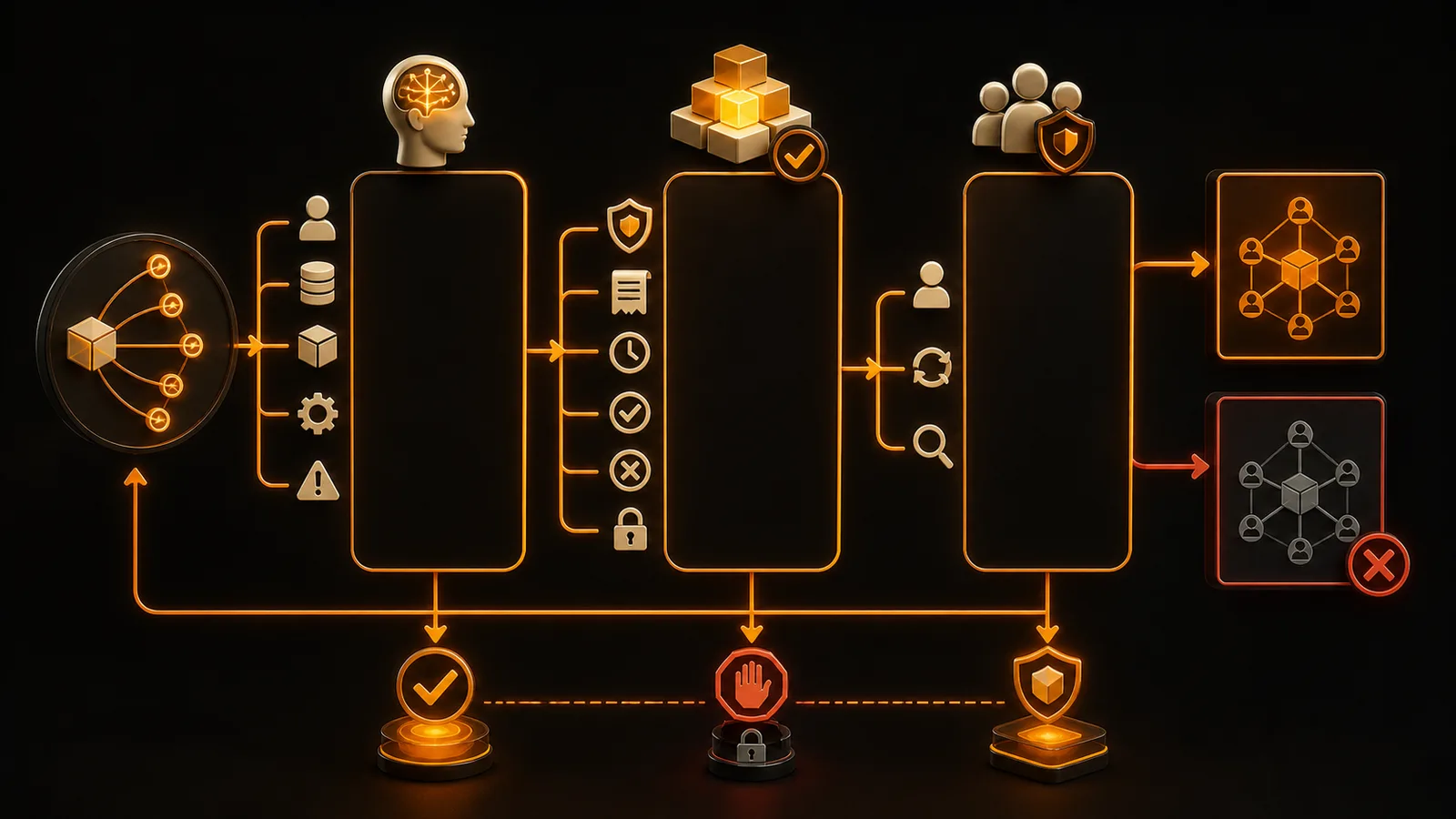 Schema illustrato della sezione Think, Build, Enable applicato agli accessi
