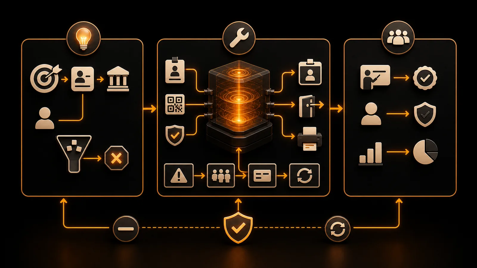 Schema illustrato della sezione Think, Build, Enable applicato agli accrediti