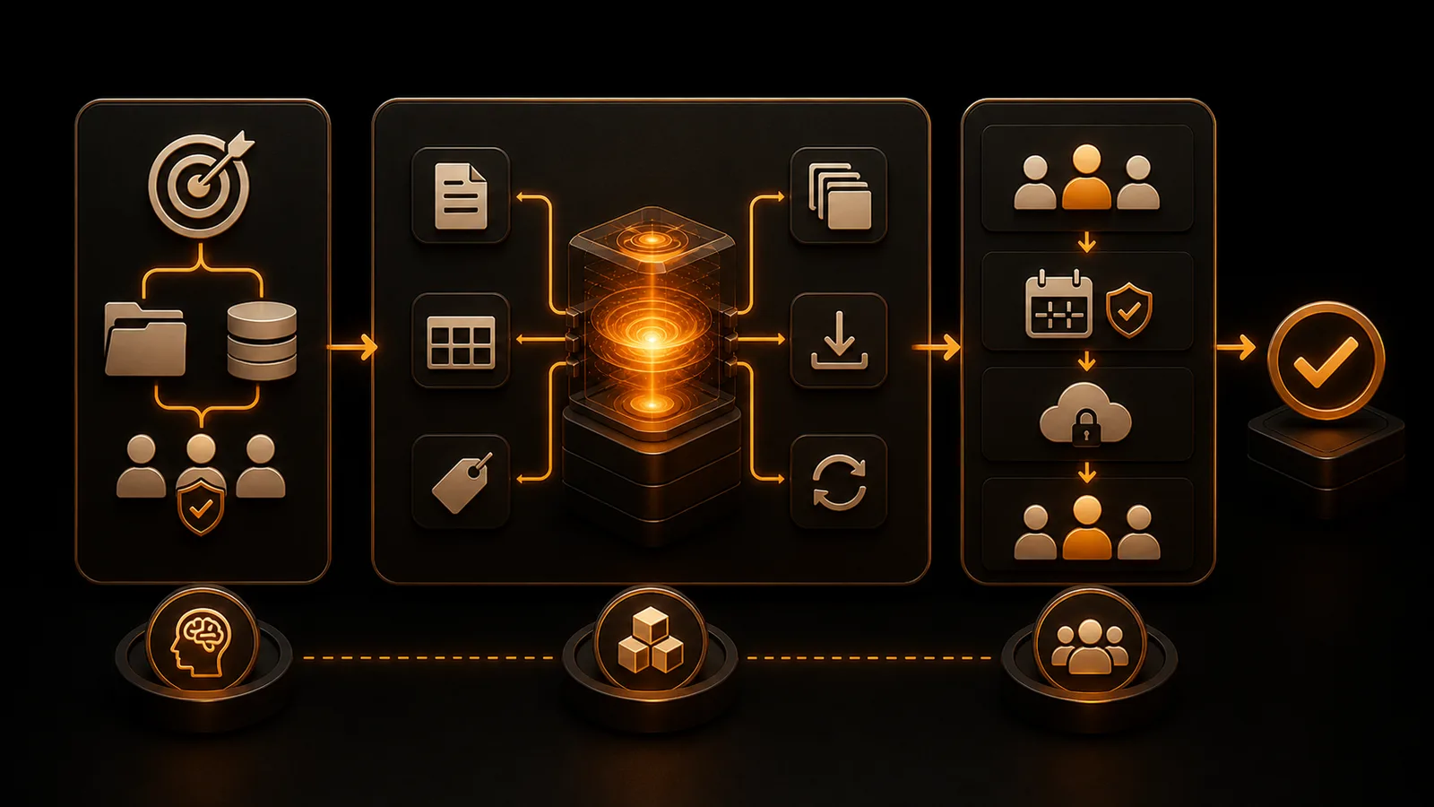 Schema illustrato della sezione Think, Build, Enable applicato alla rooming list