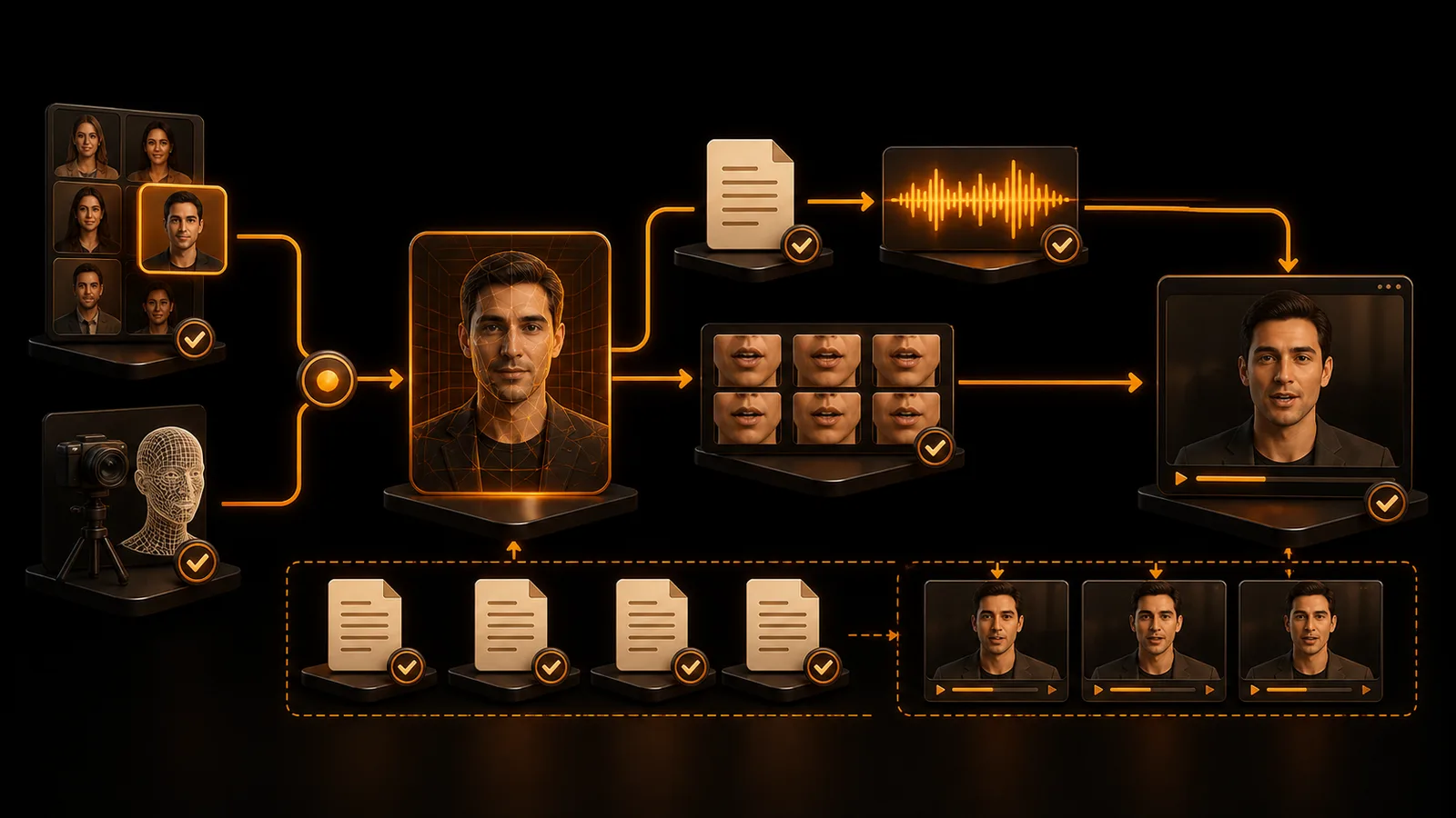 Schema illustrato della sezione Come funziona un avatar AI