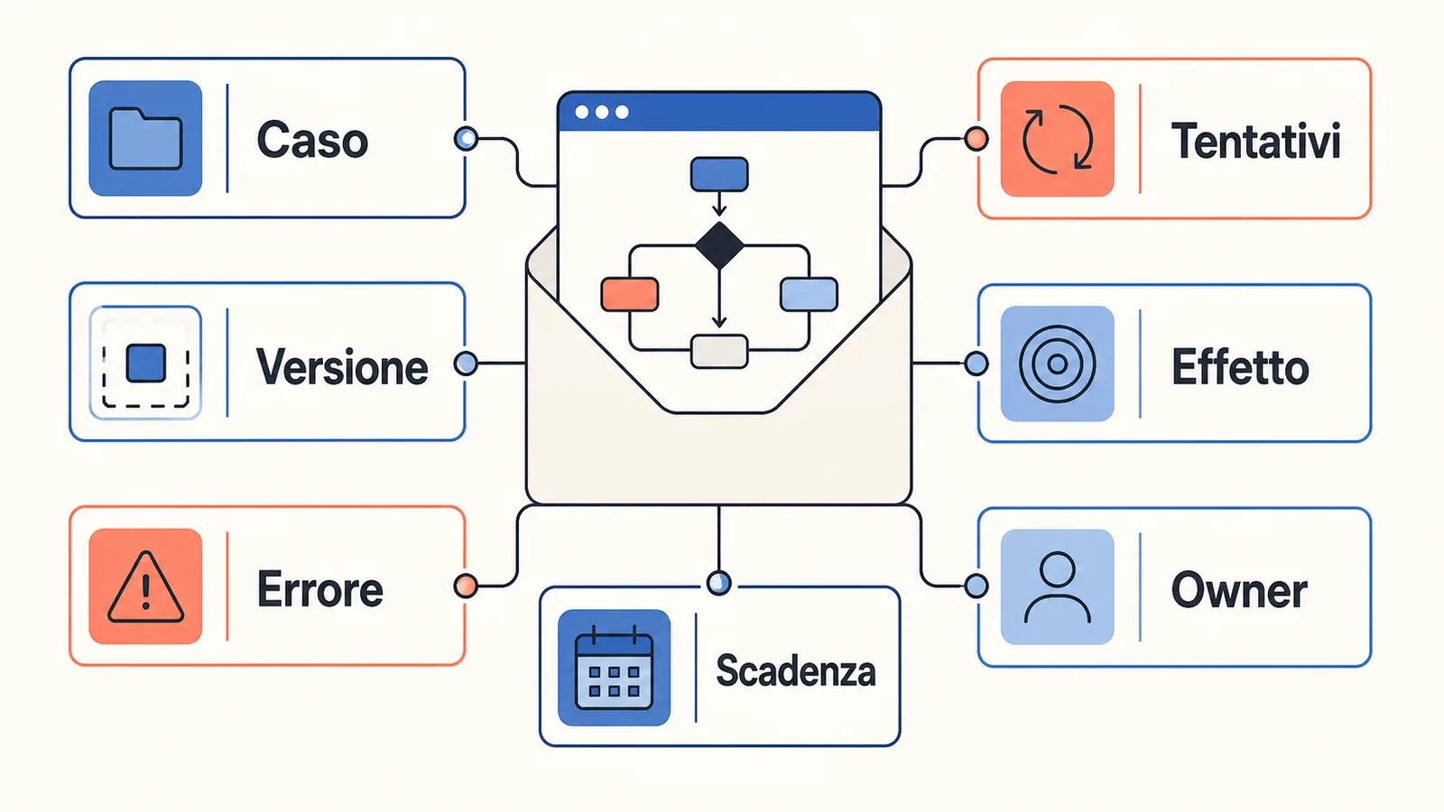Scheda di quarantena con caso, versione, errore, tentativi, effetti e responsabilità