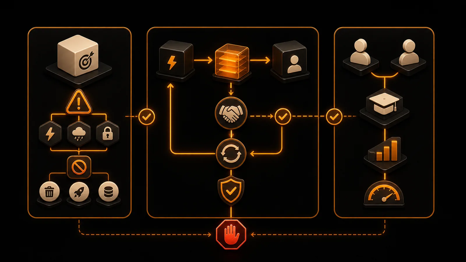Schema illustrato della sezione Think, Build, Enable applicato al fallback