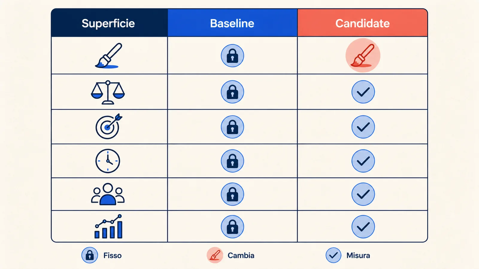 Matrice di confronto fra baseline e candidate per un workflow AI