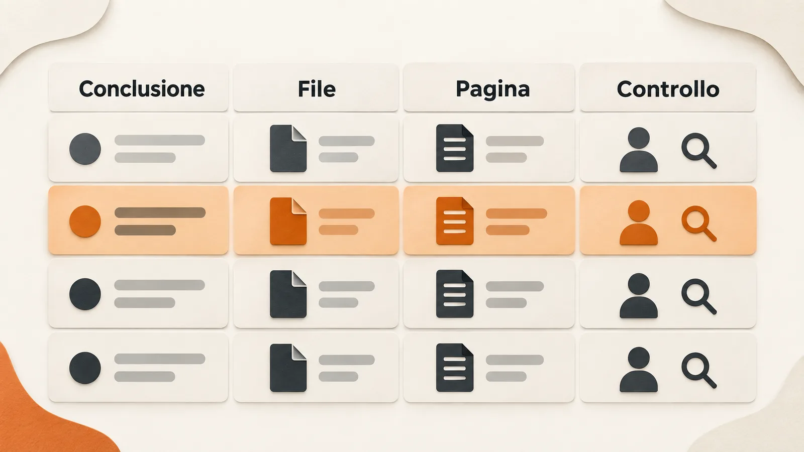 Una matrice collega conclusione, file, pagina e controllo sul documento originale.