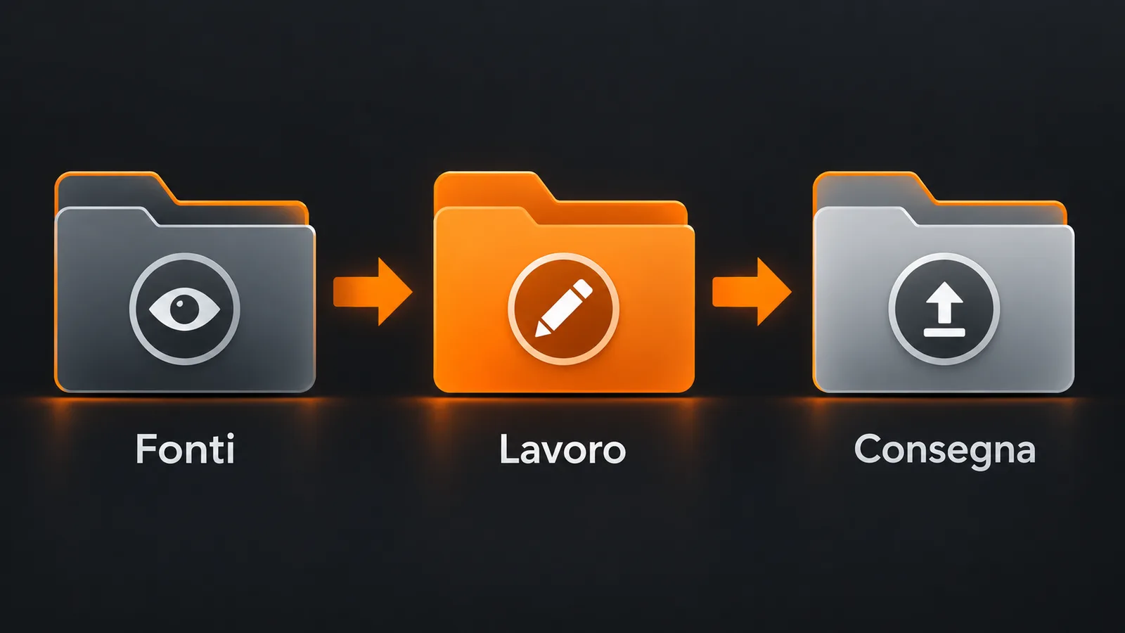 Tre aree separate per fonti, file di lavoro e consegna di un progetto Cowork.