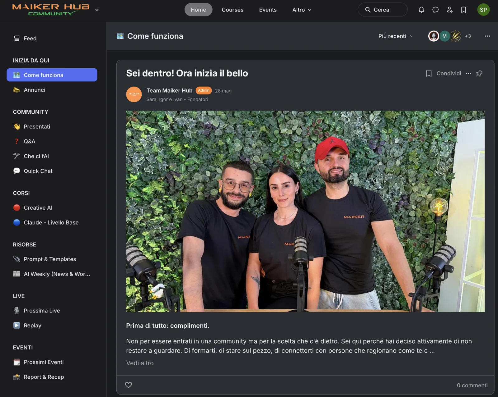 Anteprima reale dell’ambiente MAIKER HUB su Circle, senza contenuti riservati.